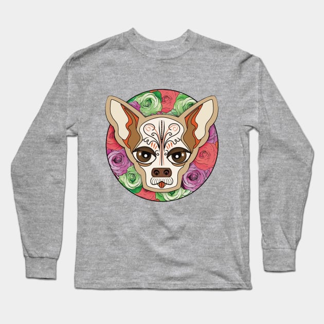 Chihuahua Puppy Dog with Flowers Long Sleeve T-Shirt by FlippinTurtles